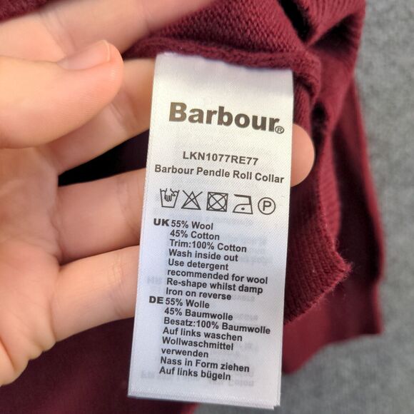 Barbour Women's Pendle Roll Collar Turtleneck Sweater Red 14 Elbow Patch - Picture 9 of 12